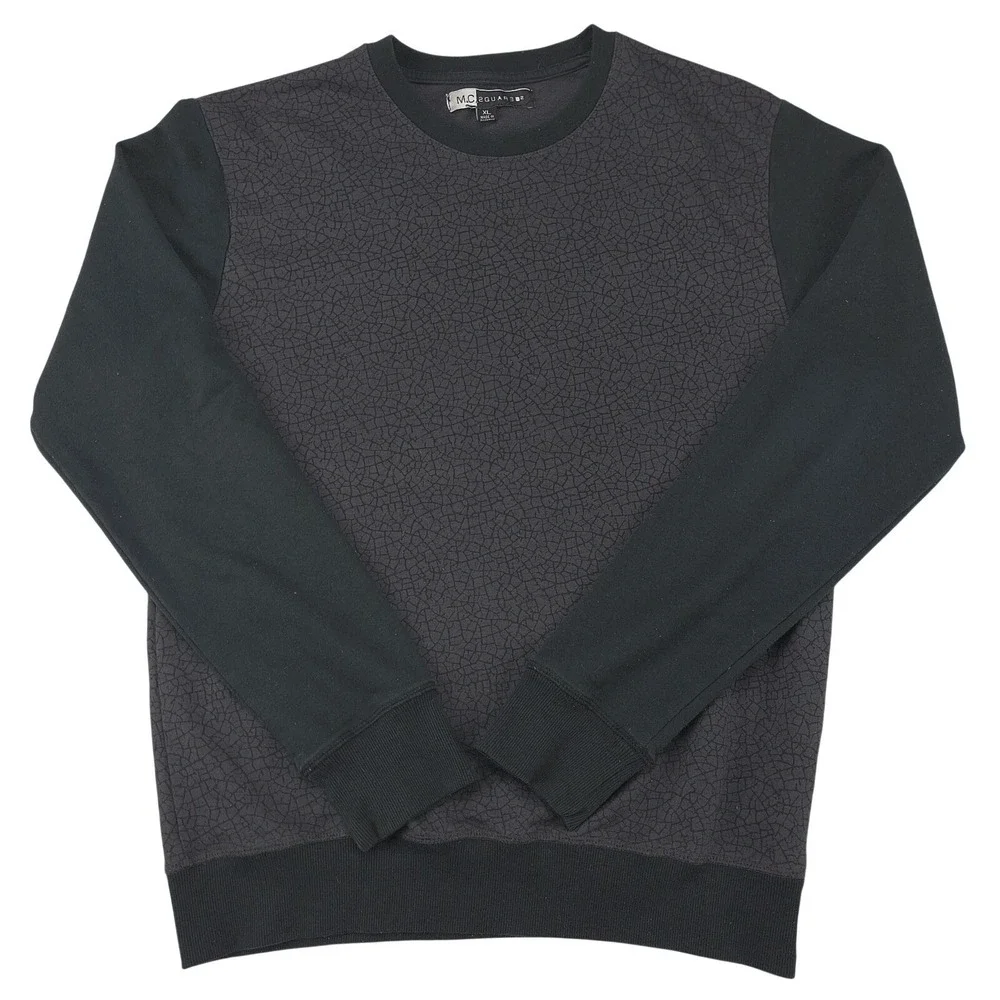 M.C. 2QUAR3D Mens XL Black Gray Geometric‎ Crackle Print Crew Neck Sweatshirt